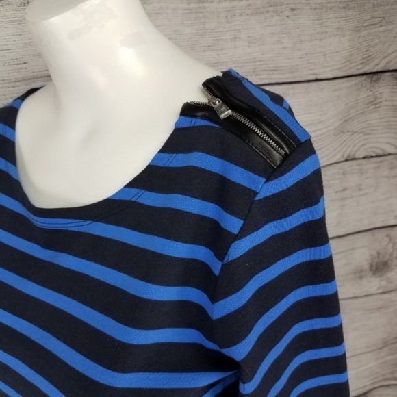Ann Taylor Stripe Shoulder Zip Cotton Tee NWT $54 - Picture 6 of 6